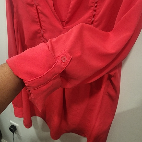 Women's LANE BRYANT long sleeve / roll up sleeves blouse hot pink Sz 14/16 - Picture 7 of 11